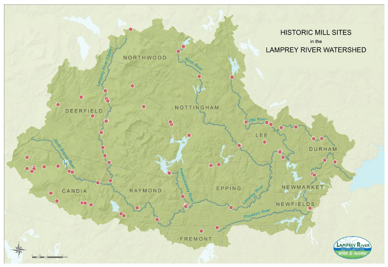 Map of Historic Mills in the Lamprey River Watershed